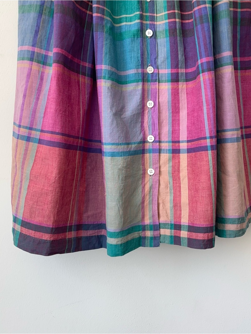 Ralph Lauren Madras Plaid Midi Skirt Sz 4 Hand Woven Rainbow 80s Blue Label - Picture 6 of 15